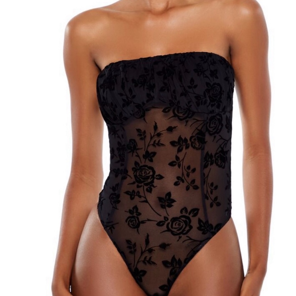 Forever 21 Black Floral Mesh Bodysuit